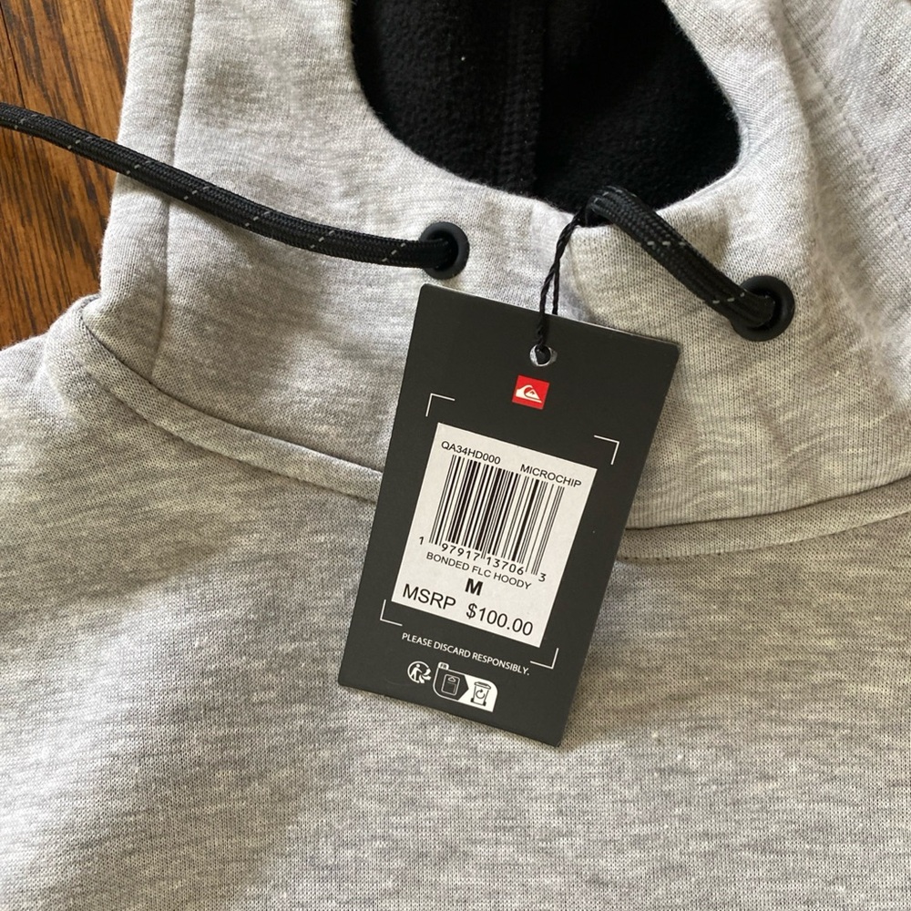 NWT Quiksilver Men's Gray Hoodie size M sweatshirt - Picture 3 of 4